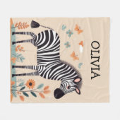 Schattigee Kleine Zebra met Bloemen en Vlinders Fleece Deken (Voorkant (Horizontaal))