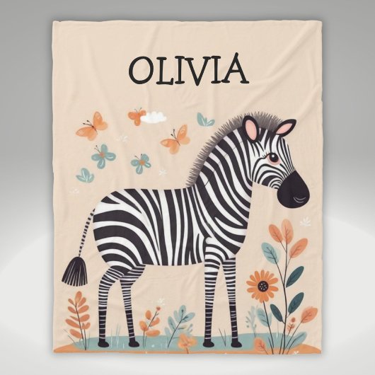 Schattigee Kleine Zebra met Bloemen en Vlinders Fleece Deken