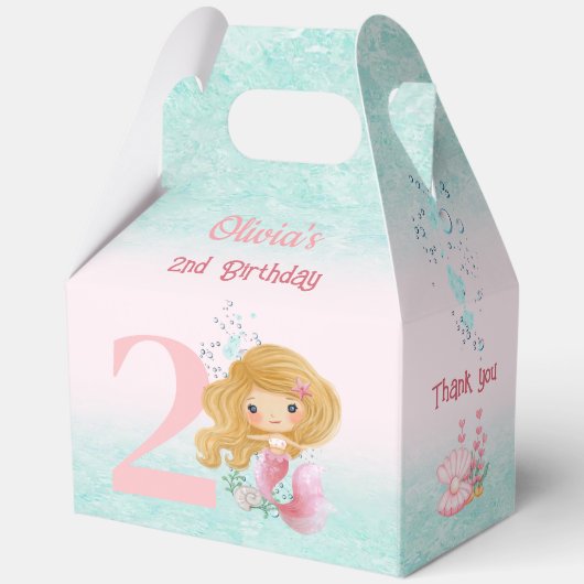 Schattigee kleine zeemeermin blond haar roze grote bedankdoosjes (Achterkant)