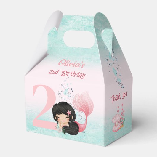 Schattigee kleine zeemeermin donker haar roze klei bedankdoosjes (Voorkant Zijde)