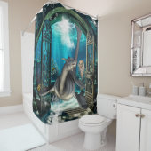 Schattigee kleine zeemeermin met seadragon. douchegordijn (In situ)