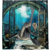 Schattigee kleine zeemeermin met seadragon. douchegordijn (Voorkant)