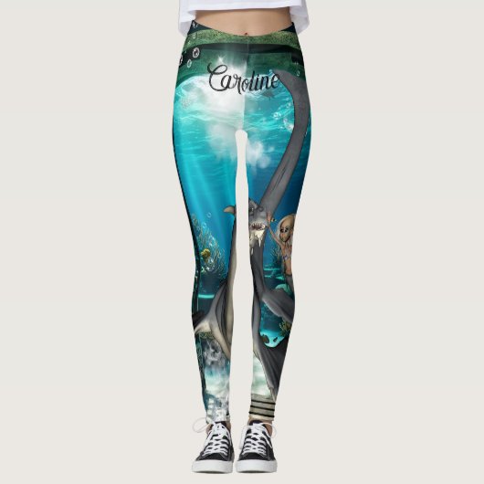 Schattigee kleine zeemeermin met seadragon. leggings (Voorkant)