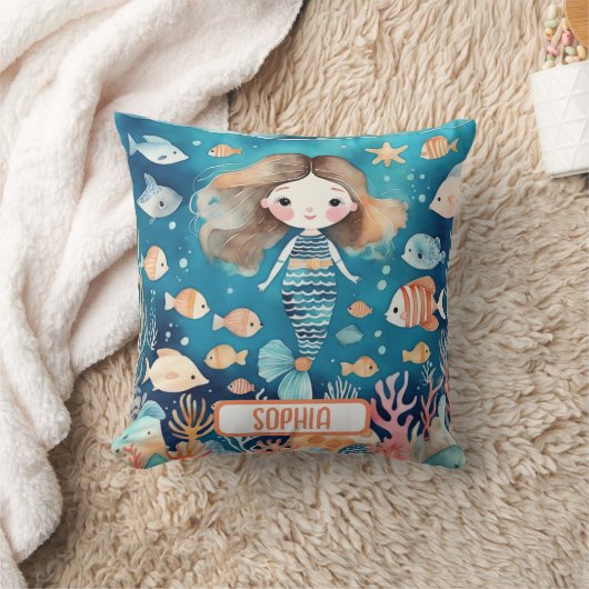 Schattigee kleine zeemeermin onder het Zee met kor Kussen (Deken)