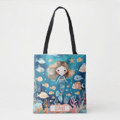 Schattigee kleine zeemeermin onder het Zee met kor Tote Bag (Voorkant)