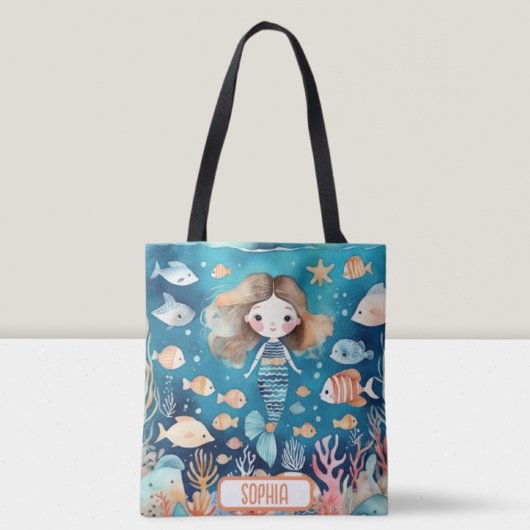 Schattigee kleine zeemeermin onder het Zee met kor Tote Bag