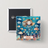 Schattigee kleine zeemeermin onder het Zee met kor Vierkante Button 5,1 Cm (Voorkant /achterkant)