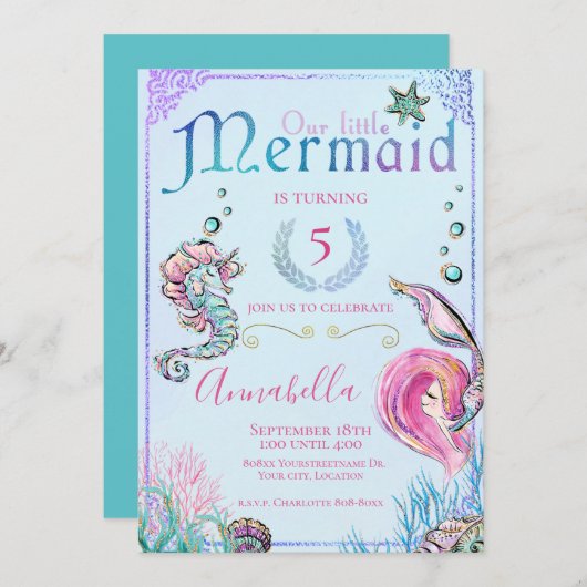 Schattigee kleine zeemeermin onder het Zee partij Kaart (Voorkant / Achterkant)