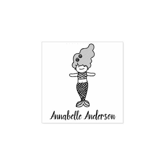 Schattigee kleine zeemeermin personaliseren rubberstempel (Afrduk)