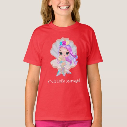Schattigee kleine zeemeermin regenboog kleurrijke  t-shirt (Voorkant)
