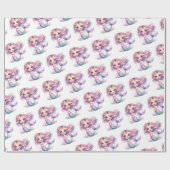 Schattigee kleine zeemeermin waterverf paarse turq cadeaupapier (Vlak)