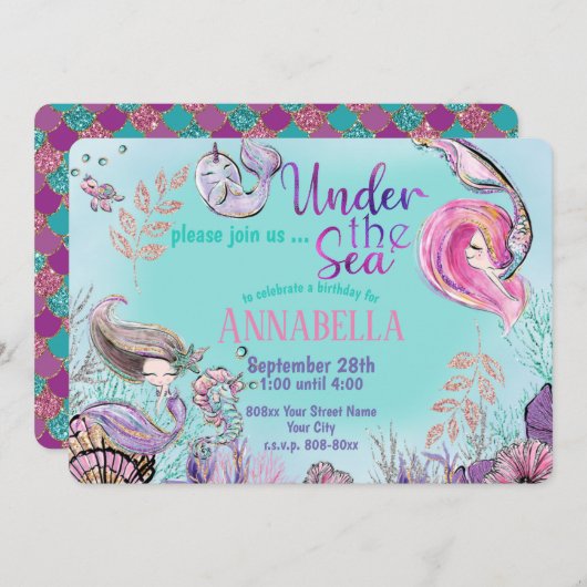 Schattigee kleine zeemeerminnen onder het Zee Part Kaart (Voorkant / Achterkant)