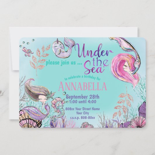 Schattigee kleine zeemeerminnen onder het Zee Part Kaart (Voorkant)