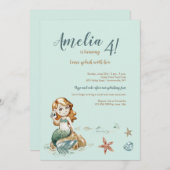 Schattigee kleine zeemeerminuitnodiging kaart (Voorkant / Achterkant)