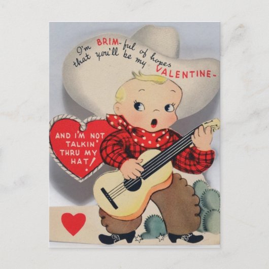 Schattigee Kleine Zingende Cowboy  Valentijn Briefkaart (Voorkant)
