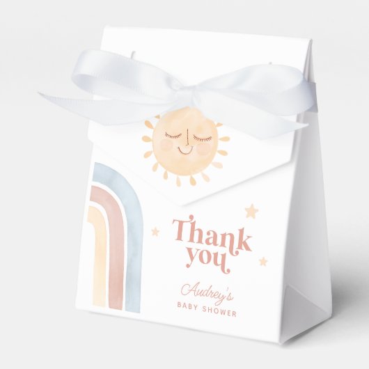 Schattigee Kleine Zon & Regenboog Boho Baby shower Bedankdoosjes (Voorkant Zijde)