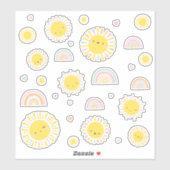 Schattigee kleine zonnen, regenbogen en harten sticker (Vel)