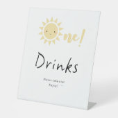 Schattigee Kleine Zonneschijn 1e Verjaardag Drinke Reclamebord Met Voetstuk (Voorkant)