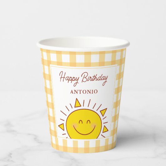 Schattigee Kleine Zonneschijn Kinder Happy Birthda Papieren Bekers (Achterkant)