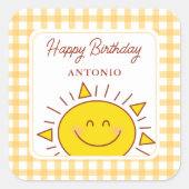 Schattigee Kleine Zonneschijn Kinder Happy Birthda Vierkante Sticker (Voorkant)