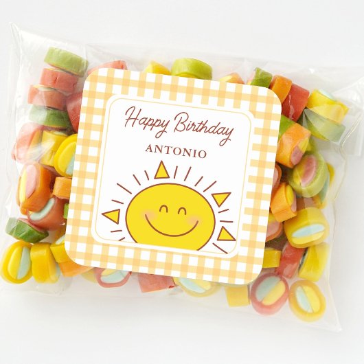Schattigee Kleine Zonneschijn Kinder Happy Birthda Vierkante Sticker