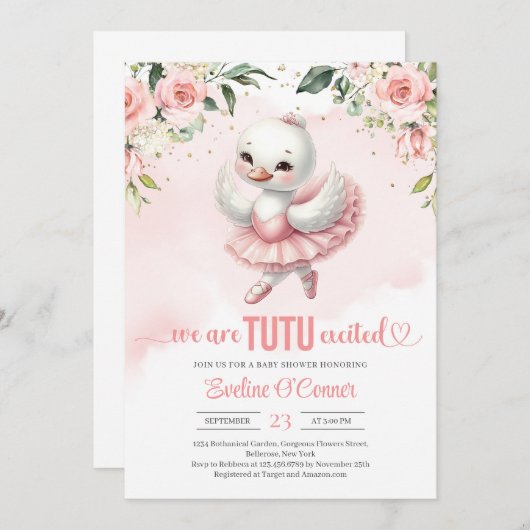 Schattigee kleine zwaan met tutu jurk gouden spark kaart (Voorkant / Achterkant)