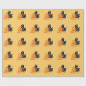 Schattigee kleine zwarte kat op een pompoen cadeaupapier (Vlak)