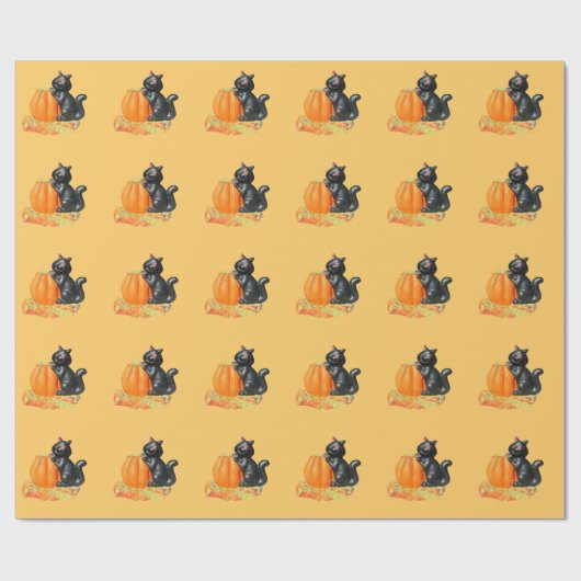 Schattigee kleine zwarte kat op een pompoen cadeaupapier (Vlak)