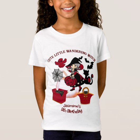 Schattigee kleine zwervende heks Halloween Verjaar T-shirt (Voorkant)