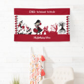 Schattigee kleine zwervende heks Halloween wit roo Spandoek (Insitu)