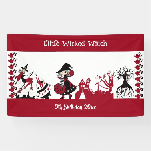 Schattigee kleine zwervende heks Halloween wit roo Spandoek (Horizontaal)