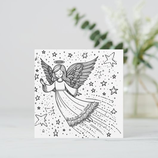 Schattigee kleurkunst Guardian Angel Feestdagenkaart (Staand voorkant)