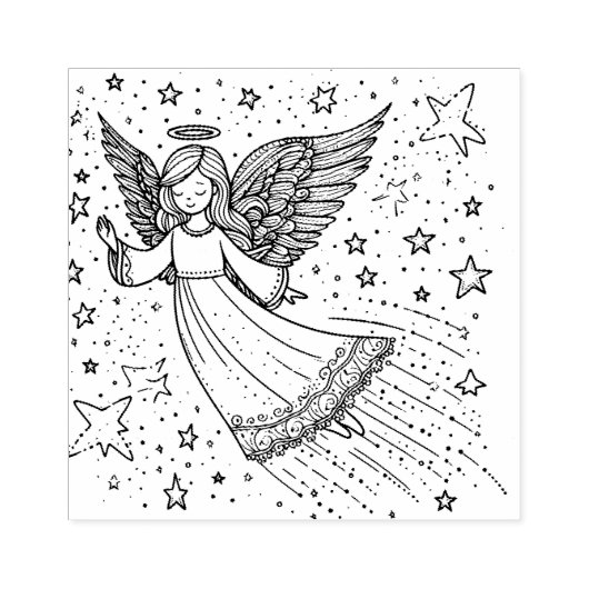 Schattigee kleurkunst Guardian Angel Rubberstempel (Afrduk)