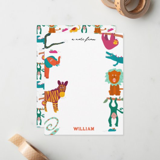 Schattigee Kleurrijke Abstracte Dieren Aangepaste Notitiekaartje (Voorkant / Achterkant in situ)