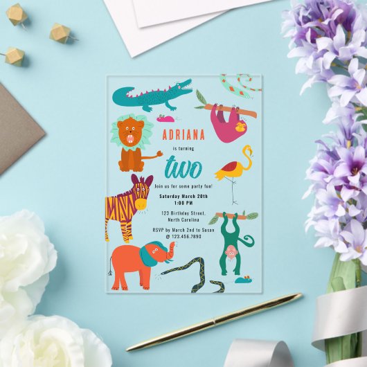 Schattigee Kleurrijke Abstracte Dieren Kinderen Ve Acryl Uitnodigingen (Insitu (Huwelijk))