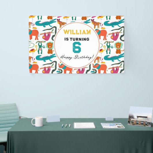 Schattigee Kleurrijke Abstracte Dieren Kinderen Ve Spandoek (Beurs)