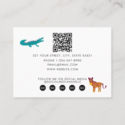 Schattigee Kleurrijke Abstracte Dieren Kinderopvan Visitekaartje (Achterkant)