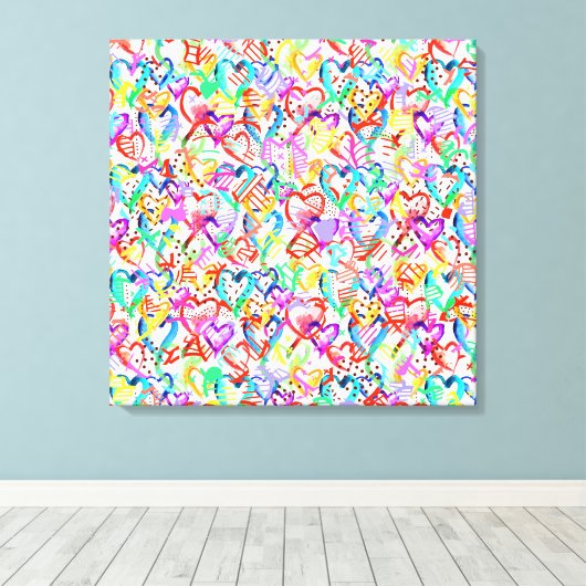 Schattigee kleurrijke abstracte harten canvas prin (Insitu (Houten vloer))