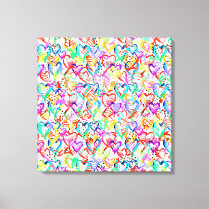 Schattigee kleurrijke abstracte harten canvas prin afdruk