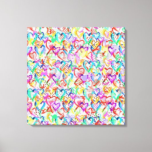 Schattigee kleurrijke abstracte harten canvas prin afdruk (Voorkant)