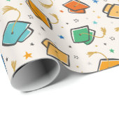 Schattigee kleurrijke afstudeerdop en kwastje op c cadeaupapier (Rol Hoek)