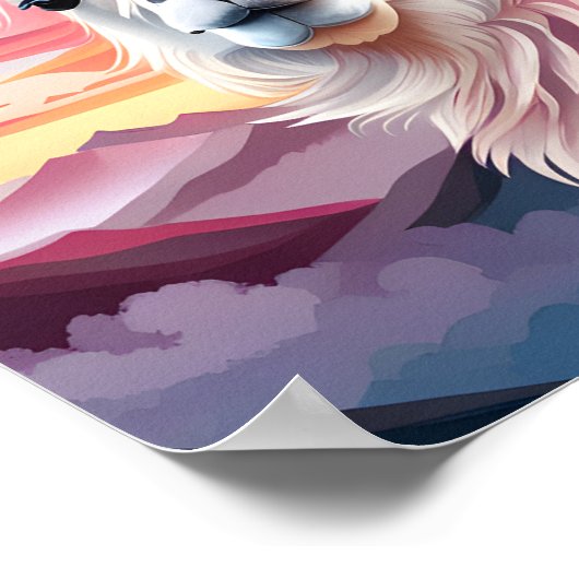 Schattigee kleurrijke Artsy Llama landschap Mounta Poster (Hoek)