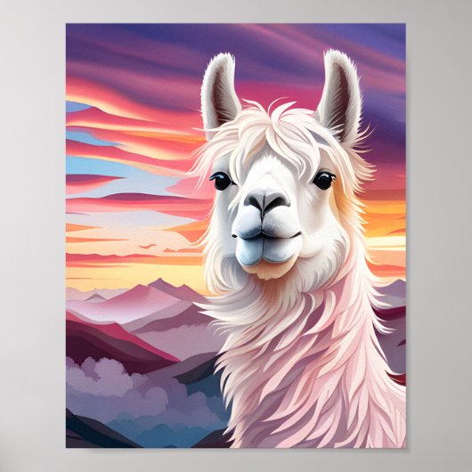 Schattigee kleurrijke Artsy Llama landschap Mounta Poster (Voorkant)