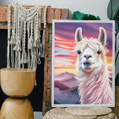 Schattigee kleurrijke Artsy Llama landschap Mounta Poster