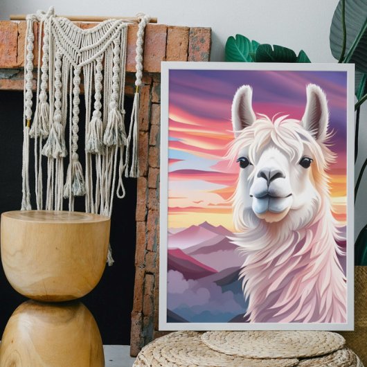 Schattigee kleurrijke Artsy Llama landschap Mounta Poster