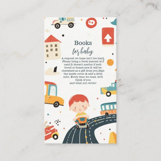 Schattigee Kleurrijke Auto's Boy Baby shower Boeke Informatiekaartje (Voorkant)
