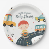 Schattigee kleurrijke auto's jongen Baby shower Papieren Bordje (Voorkant)