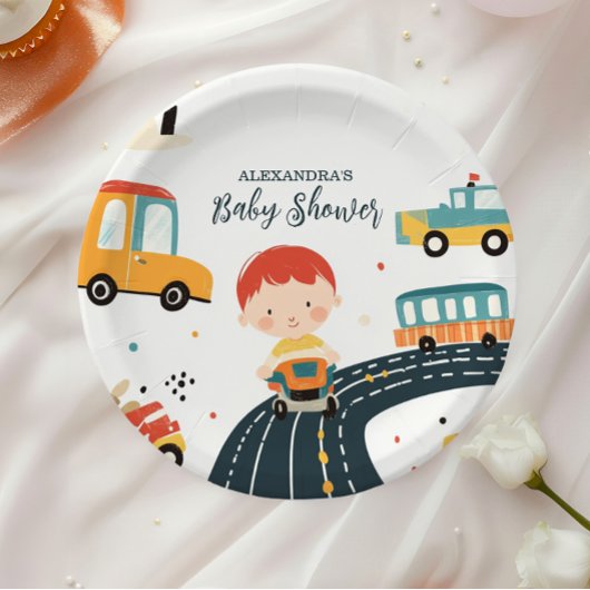 Schattigee kleurrijke auto's jongen Baby shower Papieren Bordje