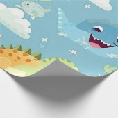 Schattigee kleurrijke Baby dinosaurus verjaardag Cadeaupapier (Hoek)