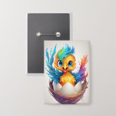 Schattigee kleurrijke Baby Phoenix Hatching Button (Voorkant / Achterkant)